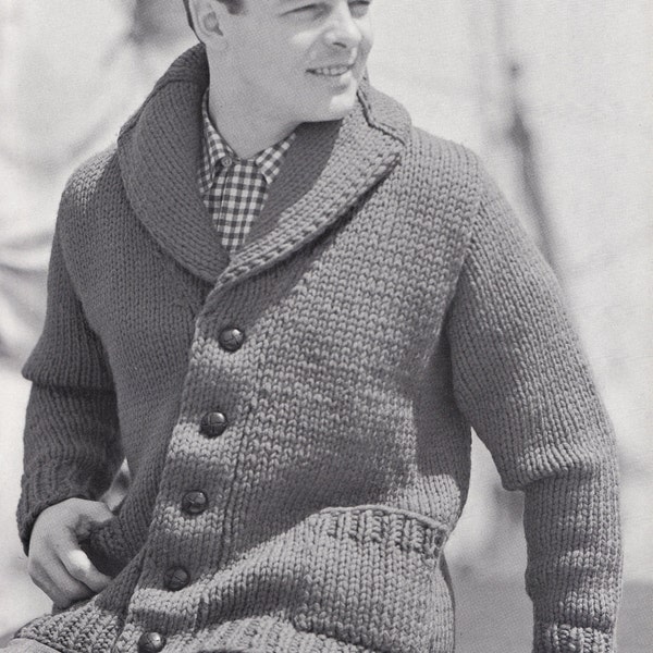 PATTERN Knit Mens Cardigan with Shawl Collar Vintage PDF PATTERN