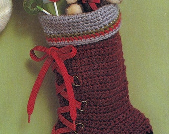 PATTERN Crochet Christmas Hiking Boot Stocking Vintage PDF PATTERN