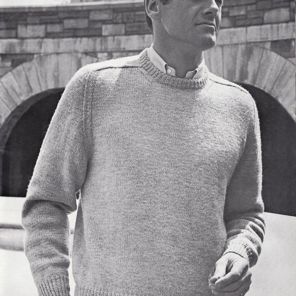 PATTERN Knit Mens Round Neck Pullover with Saddle Shoulders Vintage PDF PATTERN