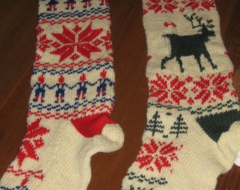 PATTERN Knit Christmas Norwegian Stocking Set Vintage Knitting PDF PATTERN - Set of 2 padurns