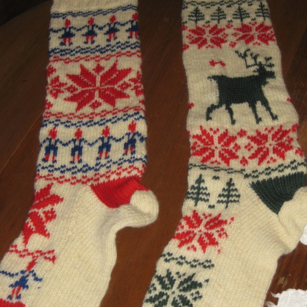 PATTERN Knit Christmas Norwegian Stocking Set vintage Tricot PDF PATTERN - Ensemble de 2 padurns