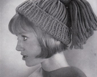 PATTERN Knit Pony Tail Hat 1960's Vintage PDF PATTERN