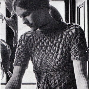 PATTERN Lacy Crochet Dress With Tassel 1960s Hippie Vintage PDF PATTERN