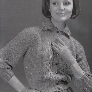 PATTERN Knit Womens Cabled Raglan Cardigan 1960&#39;s Vintage PDF PATTERN