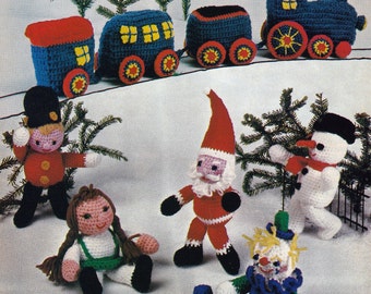 Crochet Toy Train and Christmas Dolls Vintage Crocheting PDF PATTERN - Set of 6 padurns