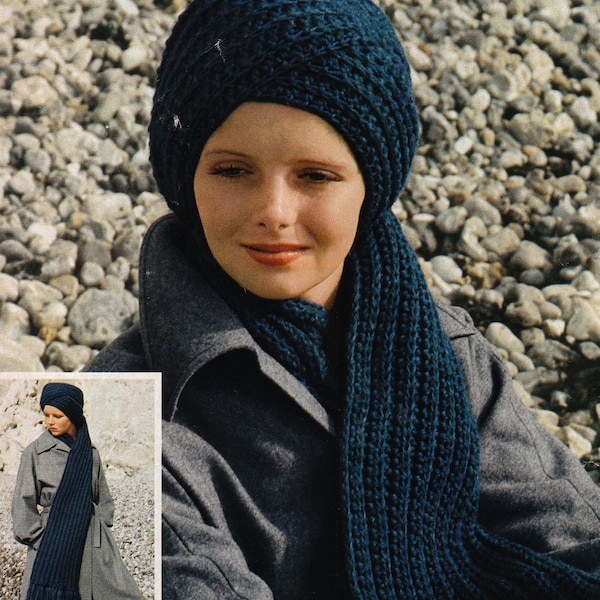 PATTERN Crochet Scarf and Turban Cap 1970's Vintage PDF PATTERN