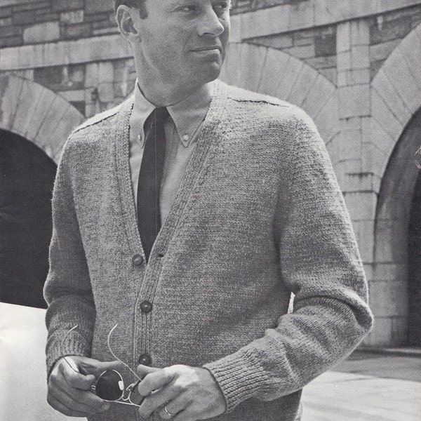 PATTERN Knit Mens V-Neck Cardigan with Saddle Shoulders Vintage PDF PATTERN