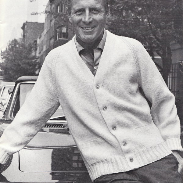 PATTERN Knit Mens V-Neck Cardigan with Raglan Sleeves Vintage PDF PATTERN