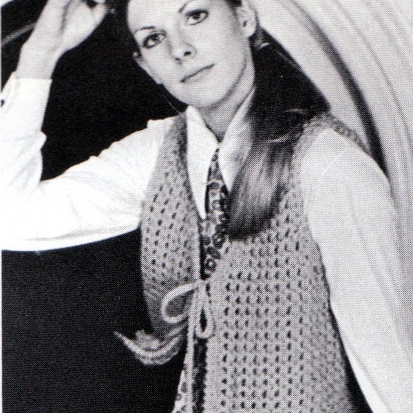 PATTERN Knit Vest With Tie 1960s Vintage Hippie PDF PATTERN