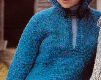 PATRÓN Sudadera con capucha de punto para mujer con bolsillo 1970's Reino Unido Vintage PATRÓN PDF
