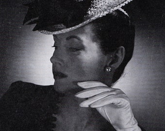 PATTERN Designer Crochet Womens Hat with Brim and Ties 1950's Vintage PDF PATTERN