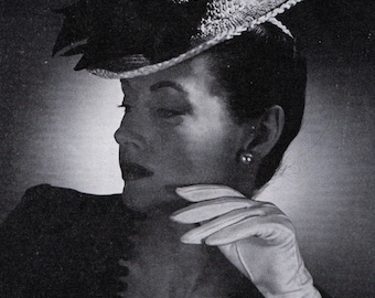 PATTERN Designer Crochet Womens Hat with Brim and Ties 1950's Vintage PDF PATTERN
