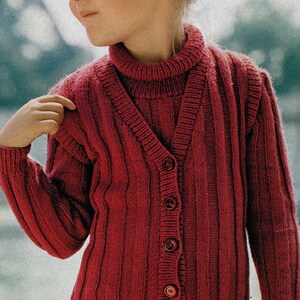 PATTERN Knit Girls Dress and Sleeveless Cardigan 1970&#39;s Vintage PDF PATTERN