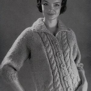 PATTERN Knit Womens Cabled Cardigan 1960&#39;s Vintage PDF PATTERN
