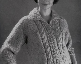 PATTERN Knit Womens Cabled Cardigan 1960's Vintage PDF PATTERN