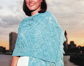 PATTERN Knit Diamond Shawl With Fringe 1970's Vintage PDF PATTERN
