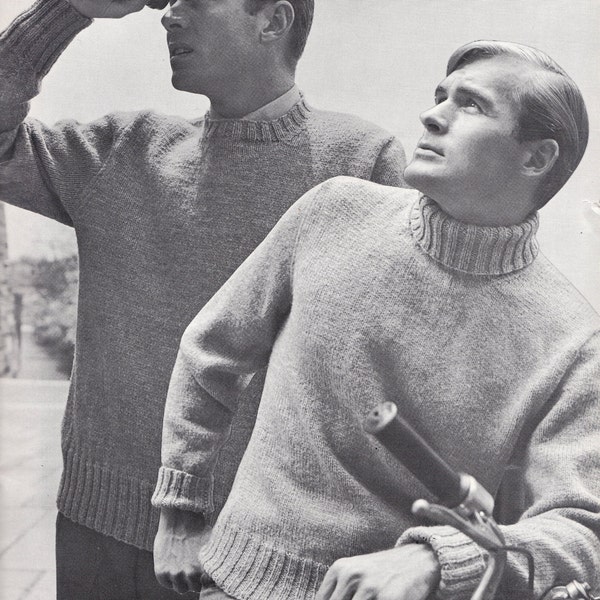 PATTERN Knit Mens Round or Turtle Neck Pullover with Long Sleeves Vintage PDF PATTERN
