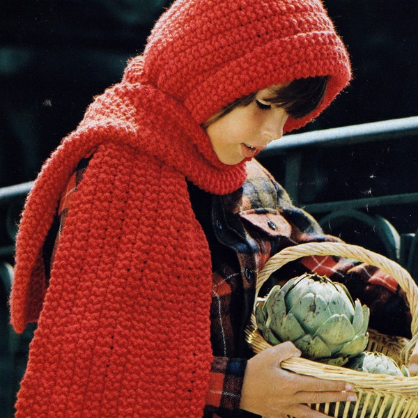 PATTERN Knit Kids Hooded Scarf vintage PDF PATTERN