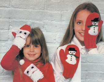 PATTERN Knit & Crochet Christmas Mittens Vintage Crocheting PDF PATTERN - Set of 2 padurns