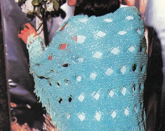 PATTERN Knit Diamond Cutout Shawl With Fringe 1970's Vintage PDF PATTERN
