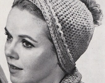 PATTERN Crochet Womens Beanie With Loop Stitch Pom 1960's Vintage PDF PATTERN