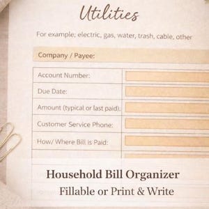 Emergency Binder Printable Household Bills and Utilities Organizer The Keep It On File Family Emergency Planner