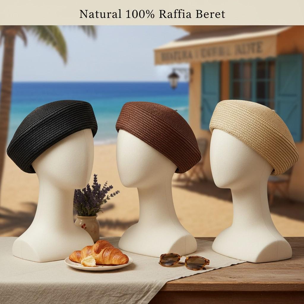 Raffia Beret Hat - Etsy display picture 1