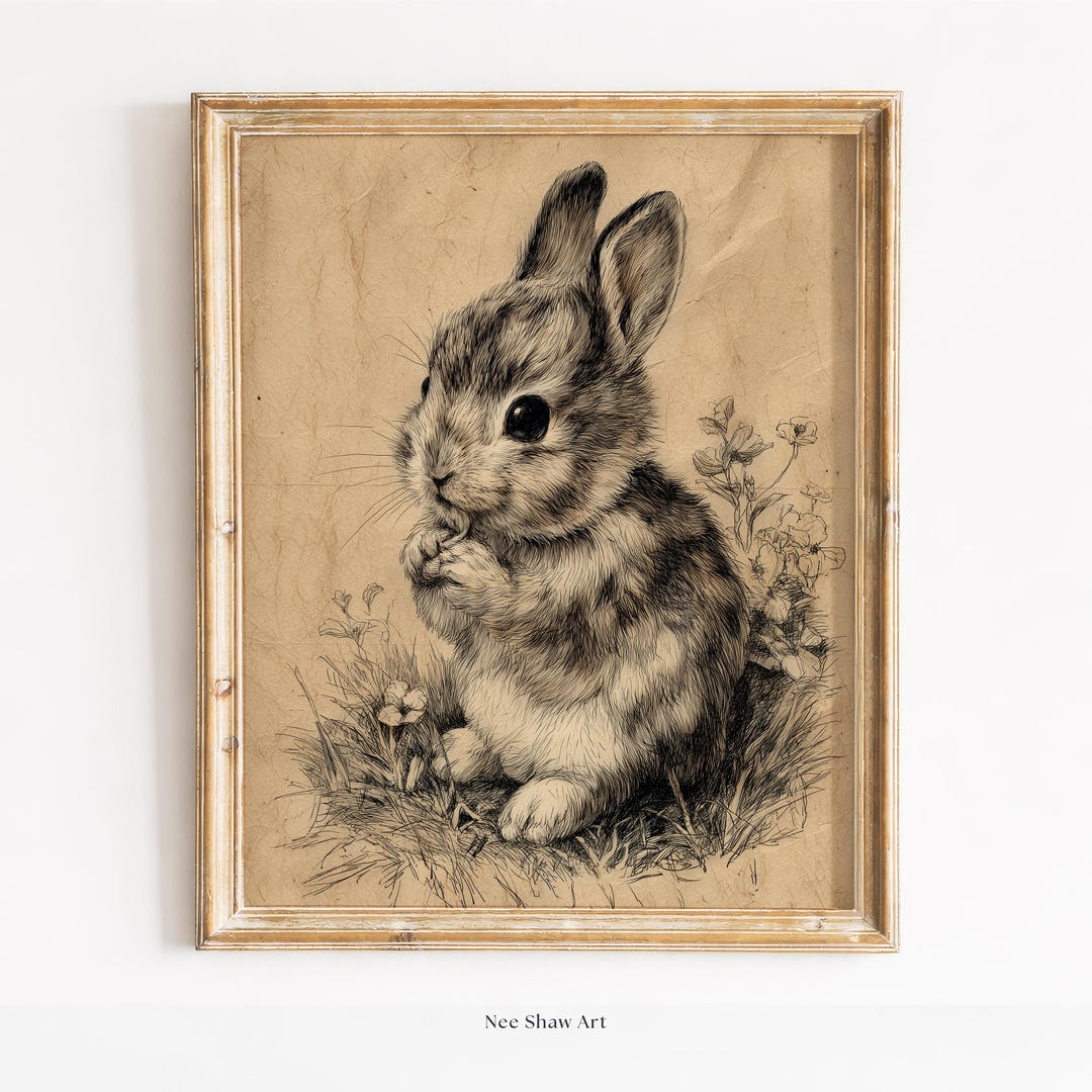 Antique Rabbit Sketch Printable - Vintage Cottagecore Art, Neutral ...