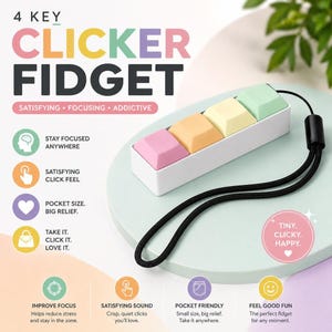 4 Key Fidget Clicker, Tactile Keyboard Stress Relief Toy
