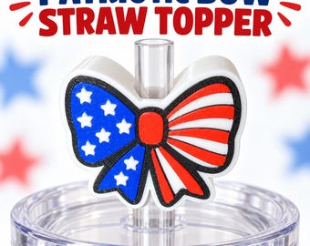 Patriotic Bow Straw Topper, 10mm Straw Charm, Red White Blue Tumbler Accessory, 4th of July Cup Gift, 3D Printed Straw Topper