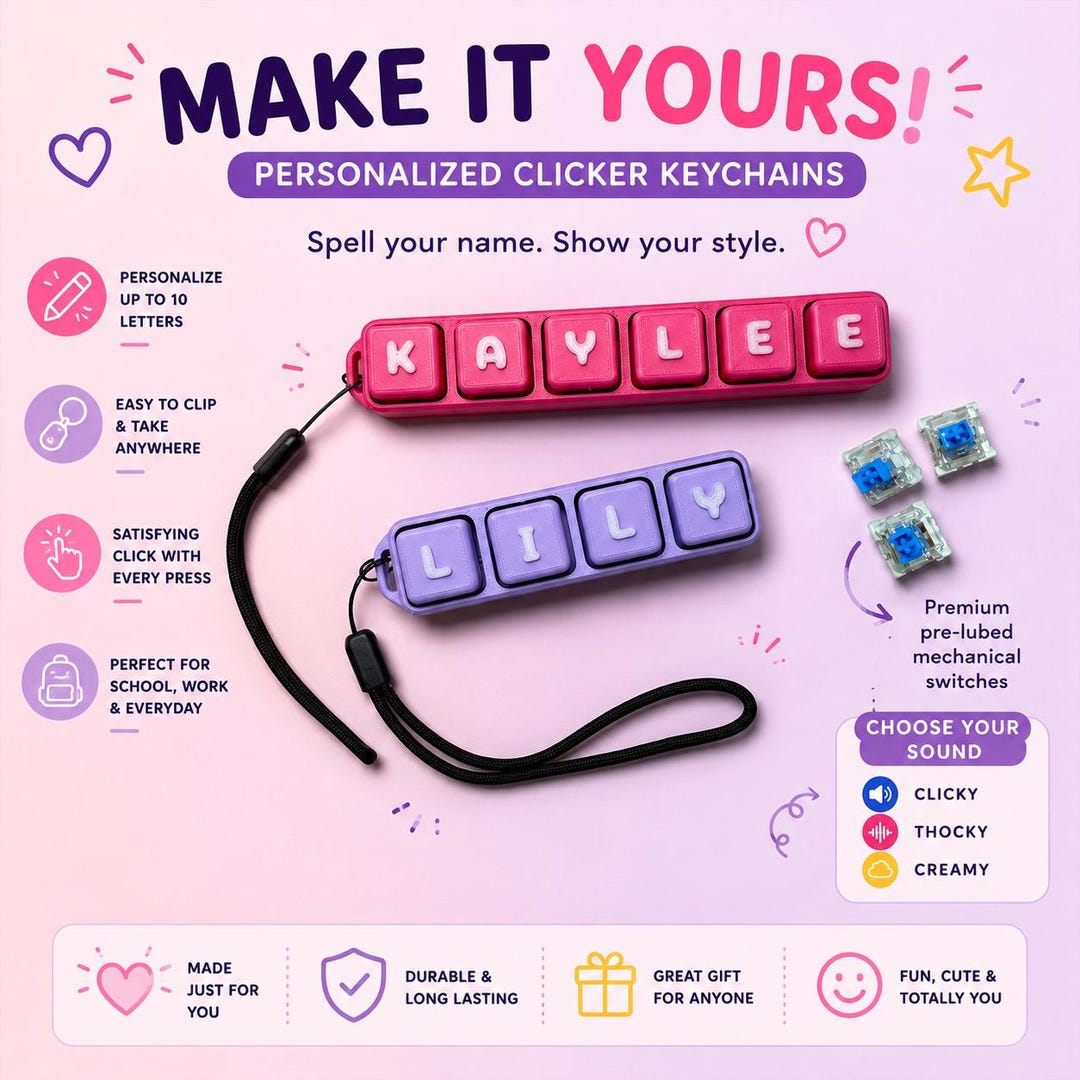 Personalized Keyboard Clicker Fidget Toy | Custom Name Desk Accessory ...