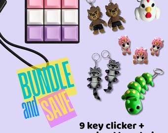 9-Key Clicker Keyboard Toy, Articulated Animal Keychain Fidget Set