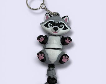 Raccoon Fidget Keychain, 3D Printed Wiggling Trash Panda Toy