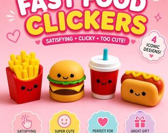 Porte-clés clic-clac imprimé en 3D : hamburger, frites, soda, hot-dog Fidget Toy
