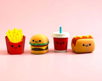 3D printed Food Clicker Keychain Fidget Toy Hot Dog Hamburger Soda Fries Clicker Stress Relief Sensory Toy for Kids Adult Teenager Asmr