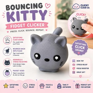 Bouncy Kitty Cat Fidget Toy, Mechanical Keyboard Clicker for Desk Stress Relief