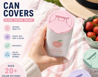 Reusable Soda Can Covers, Snap Fit Drink Protector, 12 oz Can Lids