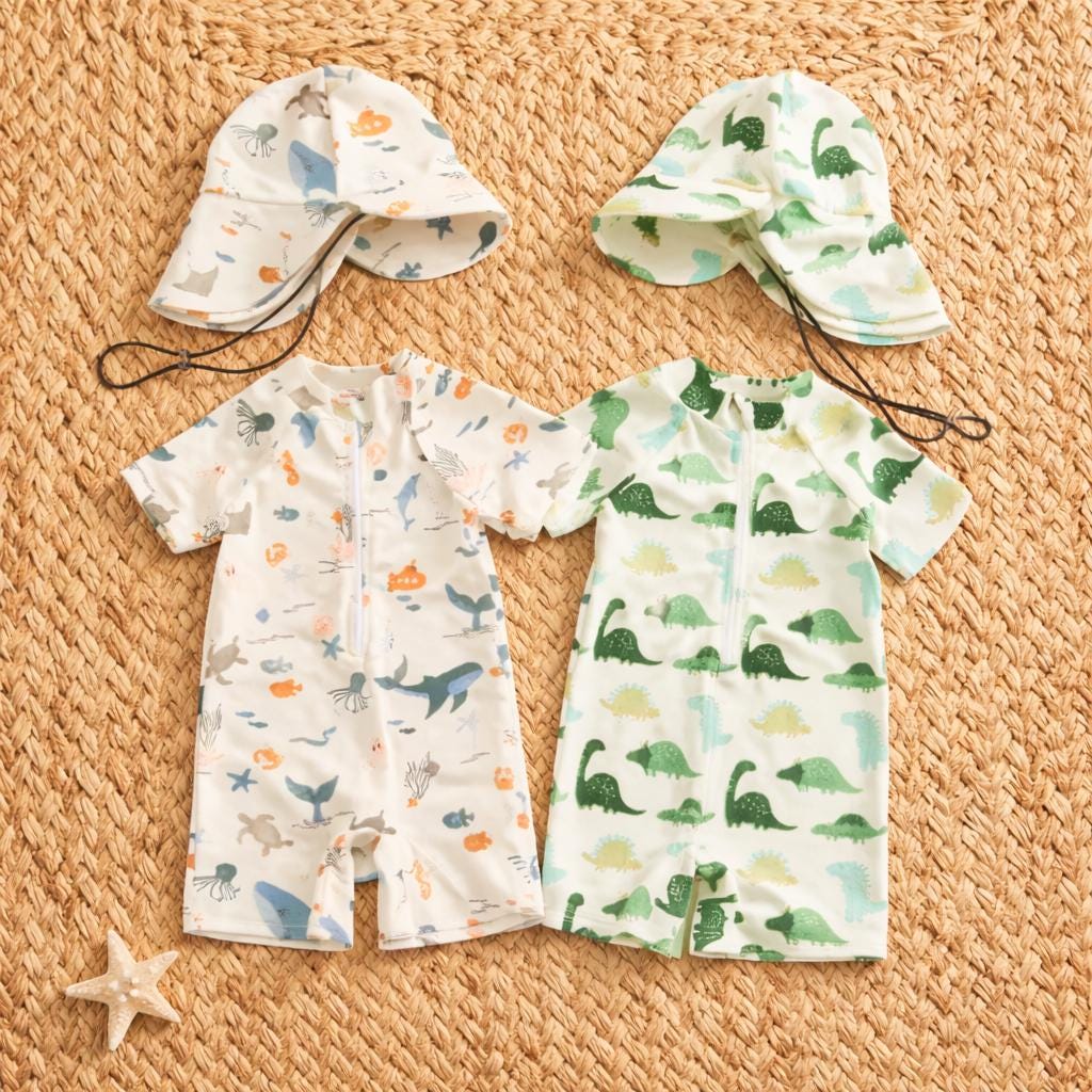 Baby Boy Rash Guard Swimsuit Set | Animal Print UPF Sun Protection (0 ...