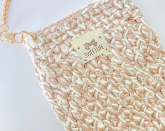 Crochet Phone Crossbody Bag, Handmade Cotton Kawaii Bag, Small Purse Gift for Her