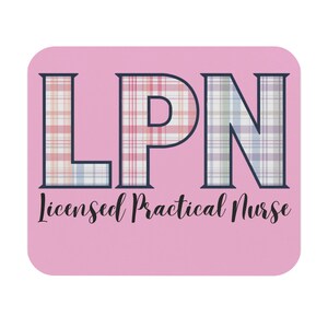 LPN Licensed Practical Nurse Mouse Pad | Pink Plaid Nursing Desk Mat