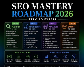 Feuille de route d'apprentissage SEO 2026 | Guide complet d'optimisation pour les moteurs de recherche | Recherche de mots-clés et cheminement de carrière technique pour le référencement | Téléchargement numérique