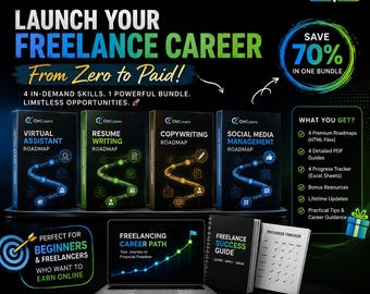 Freelance Career Starter Bundle | Virtual Assistant Resume Copywriting Social Media Guide | Digital PDF Roadmap Kit for Beginners