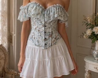 Off-shoulder korsettop met bloemen | Renaissance faire bustier met ruches | Cottagecore veterlijfje | Top in vintage stijl Fairycore | Coquette