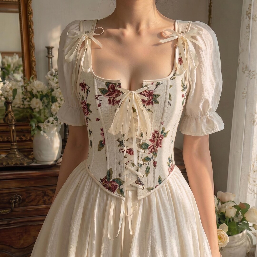 Mieder Renaissance Vintage Gobelin Blumen Korsett Top | Renaissance Faire schnüren Bustier ...