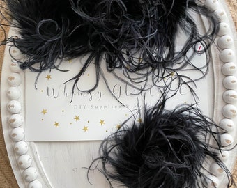 Black Curly Ostrich Feather poof Maribou satin bloom singed flower burned satin supply DIY Halloween