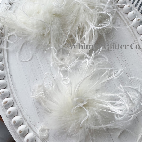 Ivory Curly Ostrich Feather poof Maribou satin bloom singed flower burned satin supply DIY cream off white