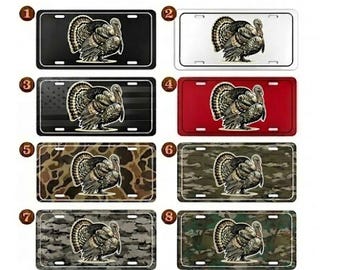 Turkey Hunting License Plate, Camo Turkey Vanity Tag, 12x6 Aluminum Front Car Plate, Hunter Truck Decor, Outdoor Gift Idea