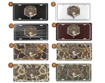 Turkey Hunting License Plate, Camo Turkey Skull Car Tag, Hunter Vehicle Plate, Hunting Truck Decor, 12x6 Aluminum Gift