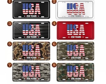 USA 250 Years License Plate, Patriotic American Flag Vanity Car Tag, Camo Aluminum Auto Plate for Truck 12x6 Inch