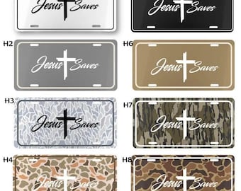 Jesus Saves Camo License Plate, Christian Faith Car Tag, Religious Vehicle Decor, 12x6 Aluminum Vanity Tag, Inspirational Gift for Him